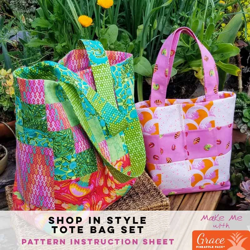 Shop In Style Tote Bag Set - Grace Pineapple Pack Pattern 1 Shop In Style Tote Bag Set - Grace Pineapple Pack Pattern
