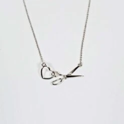 Scissor & Heart Charm Necklace Silver