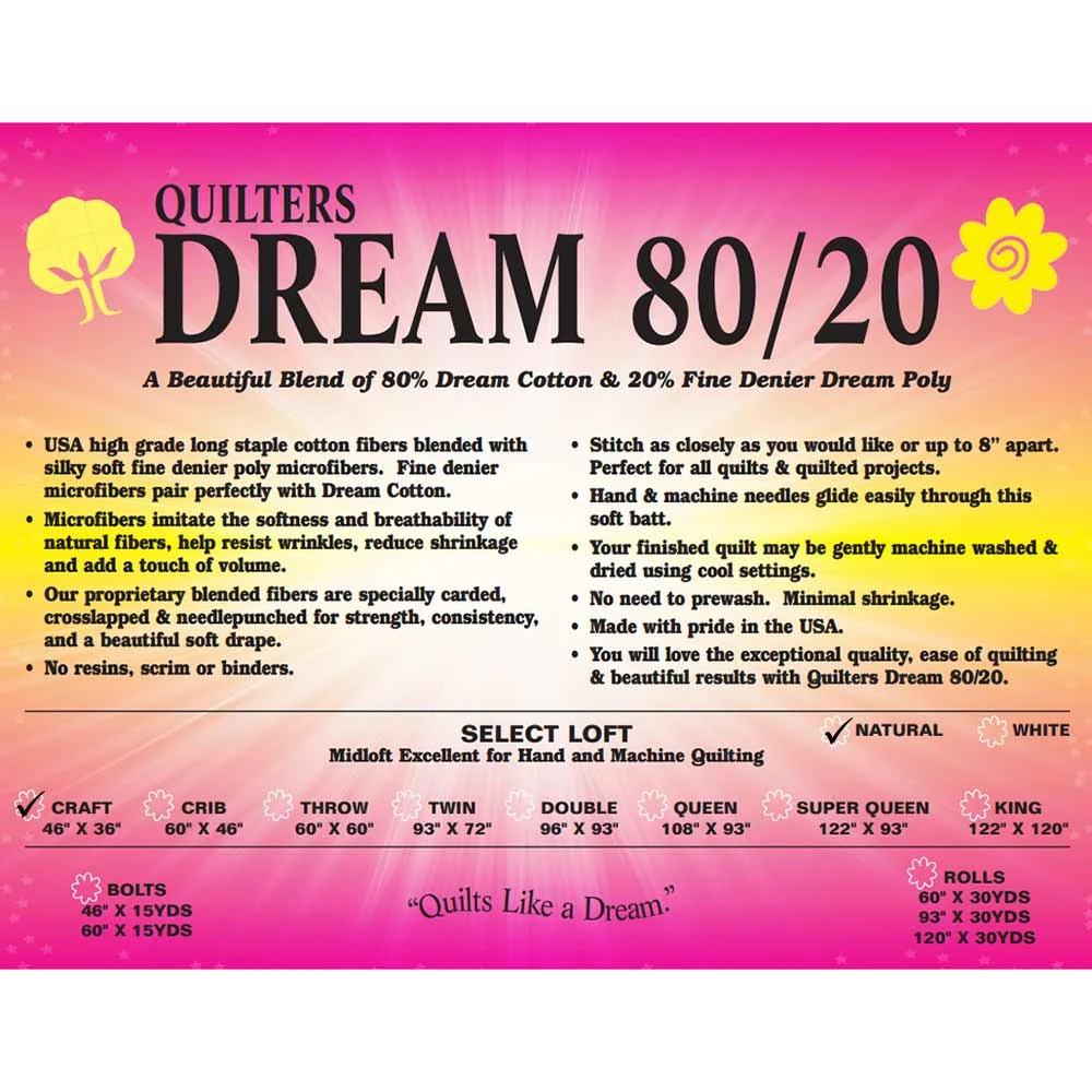 Quilter's Dream - Natural 80/20 Select - Craft 46" X 36" - Batting 1 Quilter's Dream - Natural 80/20 Select - Craft 46" X 36" - Batting