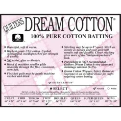 Quilter's Dream - Natural Dream 100% Cotton Select - Twin 93" X 72" - Batting