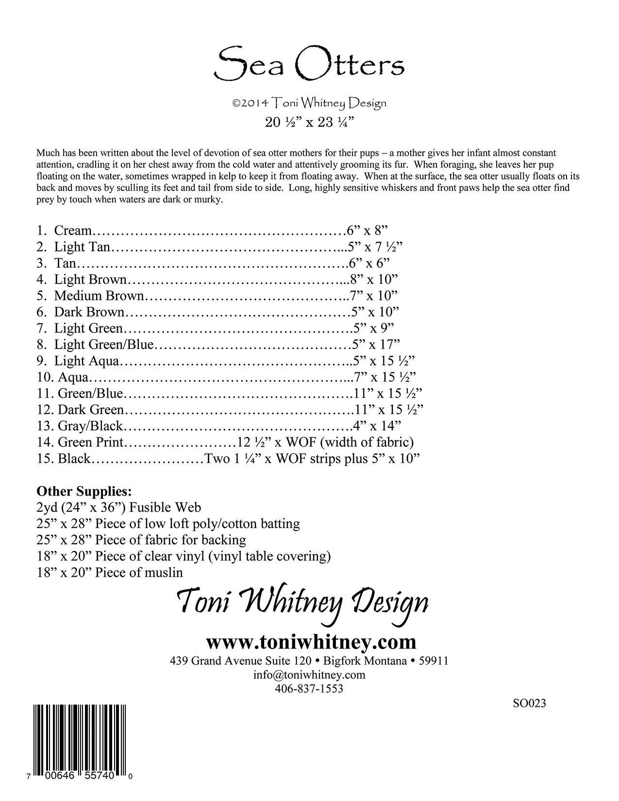 Sea Otters Quilt Pattern By Toni Whitney 2 Sea Otters Quilt Pattern By Toni Whitney - Image 2