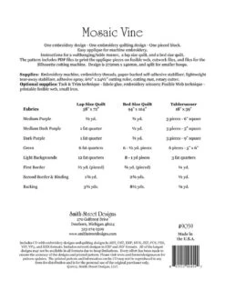 Mosaic Vine Machine Embroidery Quilt Pattern By Smith Street Designs 3 Mosaic Vine Machine Embroidery Quilt Pattern By Smith Street Designs -Keepsake Quilting Shop SS9059 02 6a4f1518 abab 468c 82aa d02cad9efe26