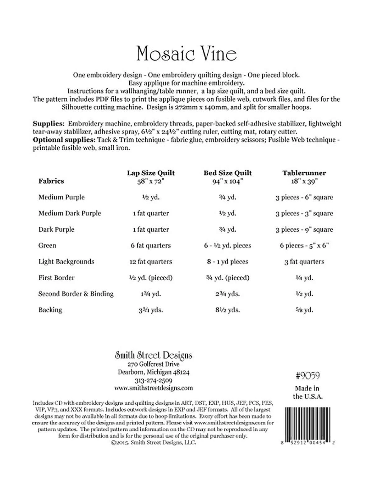 Mosaic Vine Machine Embroidery Quilt Pattern By Smith Street Designs 2 Mosaic Vine Machine Embroidery Quilt Pattern By Smith Street Designs - Image 2