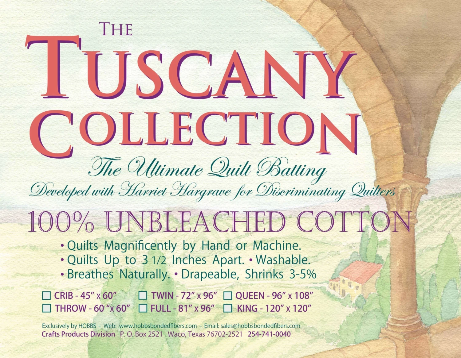 Hobbs Batting Tuscany Unbleached Cotton 45in X 60in Crib 1 Hobbs Batting Tuscany Unbleached Cotton 45in X 60in Crib