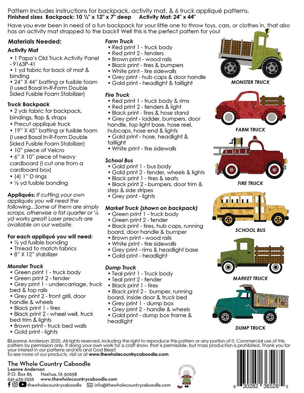 Truck Backpack & Activity Mat Pattern 2 Truck Backpack & Activity Mat Pattern - Image 2