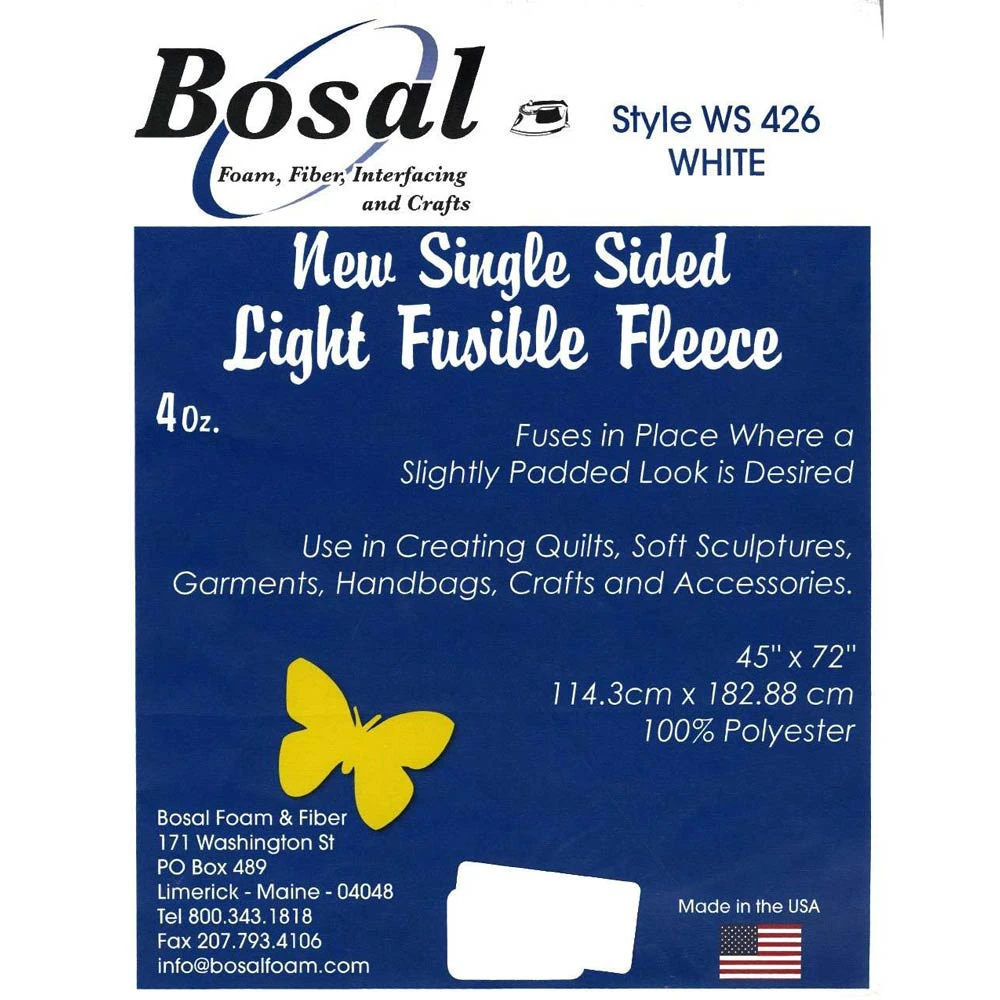 Bosal Single Sided Light Fusible Fleece 45in X 72in 1 Bosal Single Sided Light Fusible Fleece 45in X 72in
