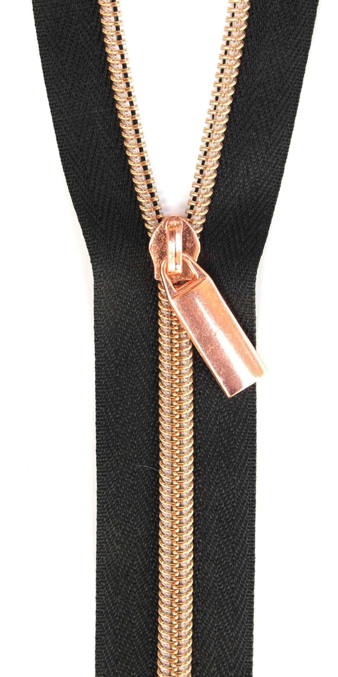 Zippers By The Yard Black Tape Rose Gold Teeth #5 1 Zippers By The Yard Black Tape Rose Gold Teeth #5