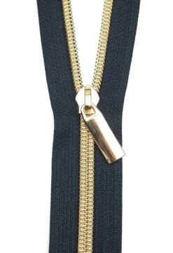 Zippers By The Yard Navy Tape Light Gold Teeth #5