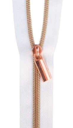 Zippers By The Yard White Tape Rose Gold Teeth #5