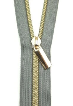 Zippers By The Yard Grey Tape Light Gold Teeth #5