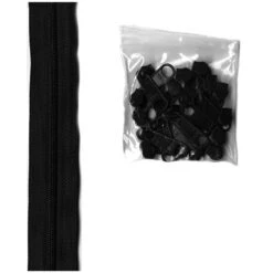 4 Yards Of 16mm #4.5 Zipper Chain And 16 Extra-Large Coordinated Pulls Black