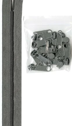 4 Yards Of 16mm #4.5 Zipper Chain And 16 Extra-Large Coordinated Pulls Pewter