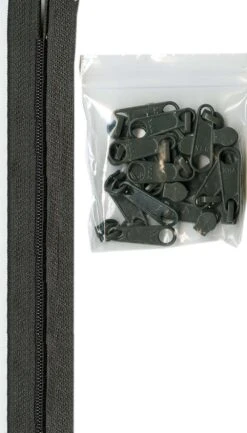 4 Yards Of 16mm #4.5 Zipper Chain And 16 Extra-Large Coordinated Pulls Slate Gra